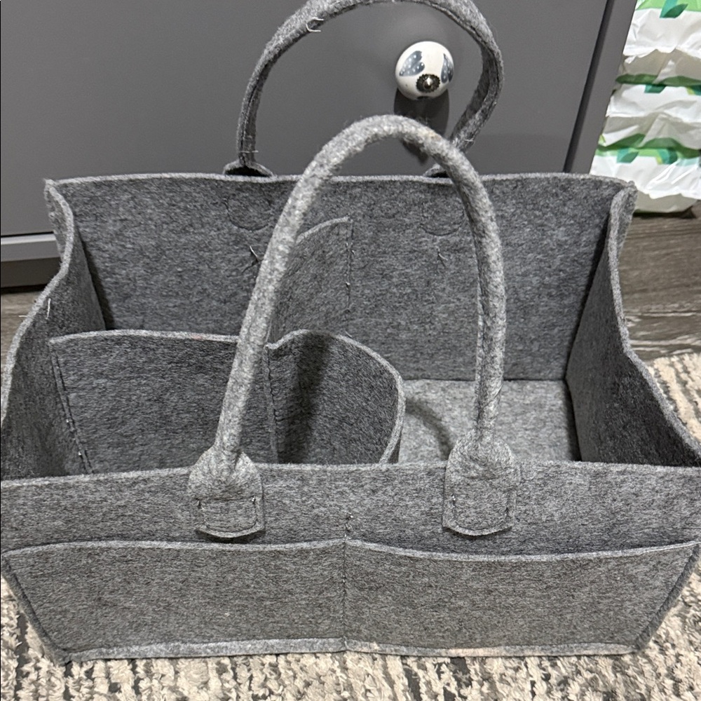 Gray Felt Tote Bag with Gold Accents - Picture 3 of 4